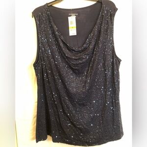 3X Charter Club Navy Sequin Cowl Neck Rayon Blend Sleeveless Camisole